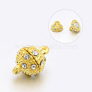 Alloy Rhinestone Magnetic Clasps with Loops, Oval, Golden, 14x9mm, Hole: 1mm(X-RB-H116-3-G)