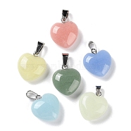 Synthetic Noctilucent Stone/Luminous Stone Pendants, Glow in the Dark Heart Charms with Stainless Steel Color Plated 201 Stainless Steel Snap on Bails, Mixed Color, 18x16x7mm, Hole: 5.5x3mm(G-Z054-05A)
