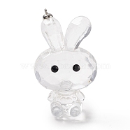 Transparent Acrylic Rhinestone Big Pendants, with Alloy Findings, Faceted, Rabbit, Clear, 59.5x35.5x24mm, Hole: 1.6mm(TACR-P002-02A)