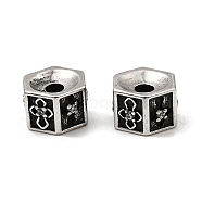 Brass Cubic Zirconia Beads, Long-Lasting Plated, Lead Free & Cadmium Free, Hexagon with Cross, Antique Silver, 7x8x5mm, Hole: 2mm(KK-K346-08AS)