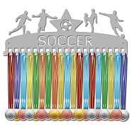 Fashion Iron Medal Hanger Holder Display Wall Rack, 20-Hooks, with Screws, Silver, Football, 150x400mm, Hole: 5mm(ODIS-WH0037-202)