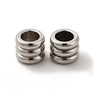201 Stainless Steel European Beads, Large Hole Beads, Grooved Beads, Column, Stainless Steel Color, 6x7mm, Hole: 4.2mm(STAS-M089-04P)