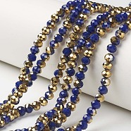 Electroplate Opaque Glass Beads Strands, Half Golden Plated, Faceted, Rondelle, Prussian Blue, 3x2mm, Hole: 0.8mm, about 165~169pcs/strand, 15~16 inch(38~40cm)(EGLA-A034-P2mm-O03)