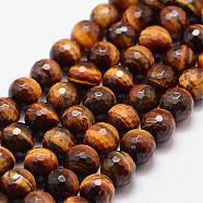 Natural Tiger Eye Beads Strands, Grade AB, 128 Faceted, Round, 10mm, Hole: 1.2mm, 39pcs/strand, 15.7 inch(G-N0179-16-10mm)