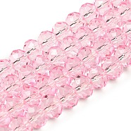 Transparent Baking Paint Glass Beads Strands, Faceted, Rondelle, Pearl Pink, 8x6mm, Hole: 1.4mm, about 64pcs/strand, 15.16''(38.5cm)(DGLA-A034-T8mm-D09)