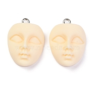 Resin Pendants, with Platinum Iron Loop, Face, Navajo White, 22x16.5x9mm, Hole: 2mm(RESI-O009-01)