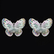 Electroplate Acrylic Pendants, AB Color Plated, Butterfly, Clear, 31x41x4mm, Hole: 1.2mm(PACR-S225-02E)