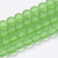 Transparent Glass Beads Strands, Frosted, Round, Light Green, 10mm, Hole: 1.5mm, about 33pcs/strand, 12.9 inch(GLAA-Q064-02-10mm)