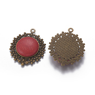 Alloy Pendants, with Synthetic Turquoise, Dyed, Flat Round, Nickel Free, Antique Bronze, Red, 49x41x8mm, Hole: 3mm(PALLOY-J365-03AB-NF)