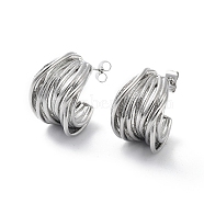 304 Stainless Steel Stud Earrings, Split Earrings, Half Hoop Earrings, Stainless Steel Color, 19.5x12.5mm(EJEW-D095-09P)