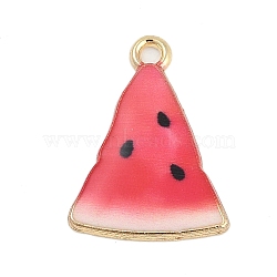 Alloy Enamel Pendants, Golden, Watermelon Charm, Crimson, 20.5x15x2mm, Hole: 1.6mm(FIND-K020-21B-G)