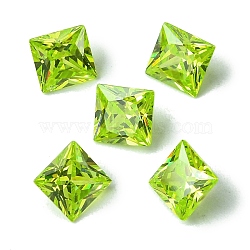 Cubic Zirconia Cabochons, Point Back, Square, Green Yellow, 6x6x3mm(ZIRC-P116-01A-03)