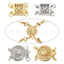 4Pcs 4Styles Brass Hollow Box Clasps, Multi-Strand Clasps, Mixed Color, 13~14x8.5~12x3.5~5.5mm, 1pc/style(KK-YW0004-49)