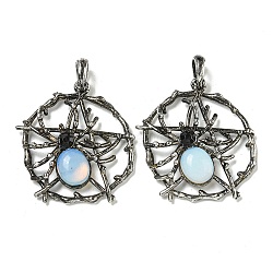 Opalite Pendants, Alloy Pentagram with Spider Charms, Antique Silver, 44.5x39x7mm, Hole: 7.5x6.5mm(G-P547-05AS-09)