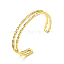Clear Cubic Zirconia Double Line Open Cuff Bangle, Rack Plating Brass Jewelry for Women, Lead Free & Cadium Free, Real 18K Gold Plated, Inner Diameter: 2-1/4x1-3/4 inch(5.55x4.3cm)(BJEW-M231-08G)