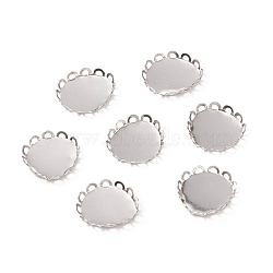 Non-Tarnish 201 Stainless Steel Tray Settings, Lace Edge Bezel Cups, Flat Round, Stainless Steel Color, Tray: 12mm, 13.5x2mm(STAS-P245-24P)