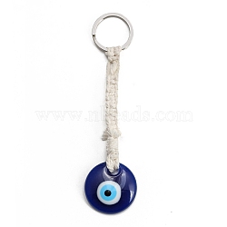 Plastic Evil Eye Pendants Decorations Keychain, Flat Round, Antique White, 148mm(PW23040407422)