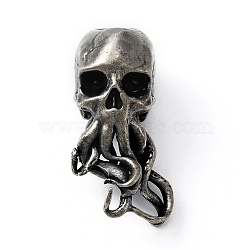 Brass European Beads, Large Hole Beads, Skull Octopus, Antique Silver, 28.5x15x16.5mm, Hole: 6mm(KK-WH0044-49AS)