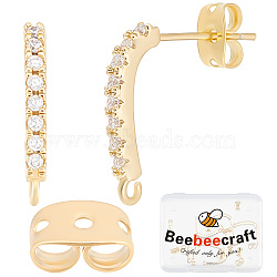 Beebeecraft 5 Pairs Rack Plating Brass Micro Pave Cubic Zirconia Stud Earring Findings, with Vertical Loops, Rectangle, with 10Pcs Friction Ear Nuts, Golden, 17x16x2mm, Hole: 1.2mm, Pin: 0.7mm(ZIRC-BBC0001-43)