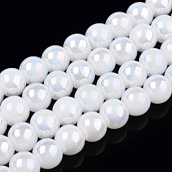 Electroplate Imitation Jade Glass Beads Strands, AB Color Plated, Round, Creamy White, 8~8.5mm, Hole: 1.5mm, about 51~53pcs/strand, 14.96 inch~15.55 inch(38~39.7cm)(GLAA-T032-J8mm-AB01)