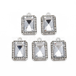 Alloy Pendants, with Crystal Rhinestone and Faceted Glass, Cadmium Free & Lead Free, Rectangle, Platinum, 21.5x14.5x6mm, Hole: 2mm(PALLOY-T081-02P-RS)