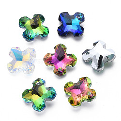 Electroplated Glass Charms, Silver Plated Bottom, Faceted, Swoop, Mixed Color, 14x14x5mm, Hole: 1.2mm, about 30pcs/board, 5board/box(EGLA-N006-013)