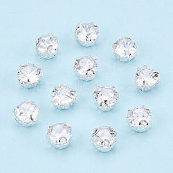 Sew on Rhinestone, with Brass Prong Settings, Flat Round, Platinum, 5.5x4mm, Hole: 0.8~1mm, about 1440pcs/set(KK-T070-03P-A)