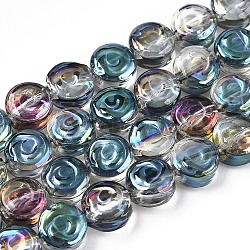 Half Rainbow Plated Electroplate Transparent Glass Beads Strands, Rose, Cadet Blue, 6x7x3.5mm, Hole: 1mm, about 110pcs/strand, 25.20 inch(64cm)(EGLA-G037-01A-HR01)