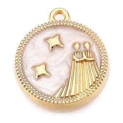 Alloy Enamel Pendants, Golden, Flat Round Charm, Gemini, 18x15.5x2mm, Hole: 1.4mm(ENAM-T021-03D)