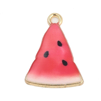 Alloy Enamel Pendants, Golden, Watermelon Charm, Crimson, 20.5x15x2mm, Hole: 1.6mm