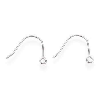 Anti-Tarnish Rhodium Plated 925 Sterling Silver Earring Hooks, Ear Wire with Loops, Platinum, 11.5x15x0.5mm, Hole: 1.6mm, Pin: 0.5mm