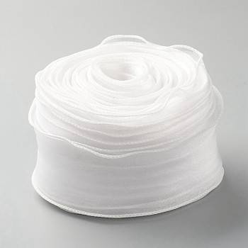 Organza Ribbon, Wired Sheer Chiffon Ribbon, for Package Wrapping, Hair Bow Clips Accessories Making, White, 2-1/8 inch(55mm), about 37.18~38.28 yards(34~35m)/bag