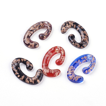 Handmade Lampwork Pendants, with Gold Sand, Letter C, Mixed Color, Size: about 50mm long, 29mm wide, hole: 4mm