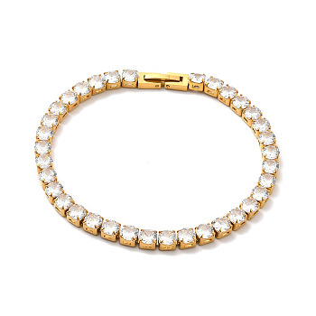 Clear Cubic Zirconia Tennis Bracelet, 304 Stainless Steel Link Chain Bracelet for Women, Golden, 8-3/8 inch(21.3cm)