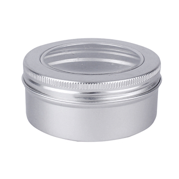 150ml Round Aluminium Tin Cans, Aluminium Jar, Storage Containers for Jewelry Beads, Candies, with Screw Top Lid and Clear Window, Platinum, 8.3x3.8cm, Capacity: 150ml(5.07 fl. oz)