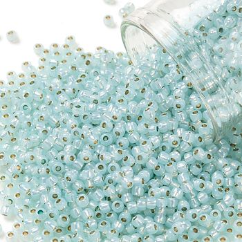 TOHO Round Seed Beads, Japanese Seed Beads, (PF2116) PermaFinish Light Aqua Opal Silver Lined, 11/0, 2.2mm, Hole: 0.8mm, about 50000pcs/pound