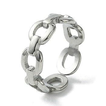 304 Stainless Steel Open Cuff Ring, Hollow Oval, Stainless Steel Color, Inner Diameter: 17.2mm