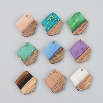 Resin & Walnut Wood Pendants, Polygon, Mixed Color, 21x18.5x3mm, Hole: 2mm