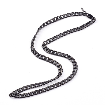 304 Stainless Steel Cuban Link Chain Necklaces, with Lobster Claw Clasps, Electrophoresis Black, 21.85 inch(55.5cm)