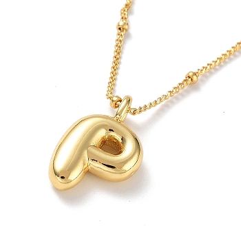 Initial Letter Brass Pendant Necklaces, Real 18K Gold Plated, Letter P, 17.52 inch(445mm), Letter: 19x12mm.