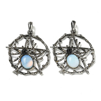 Opalite Pendants, Alloy Pentagram with Spider Charms, Antique Silver, 44.5x39x7mm, Hole: 7.5x6.5mm