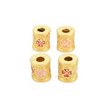 Rack Plating Alloy Enamel Beads, Long-Lasting Plated, Matte Style, Cadmium Free & Nickel Free & Lead Free, Column, Pink, 8.5x10mm, Hole: 3.5mm