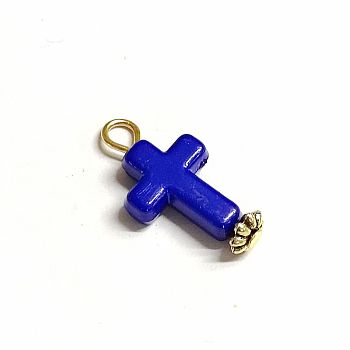 Opaque Acrylic Pendants, with Iron Findings, Cross, Blue, 23x12x4.5mm, Hole: 2.7mm