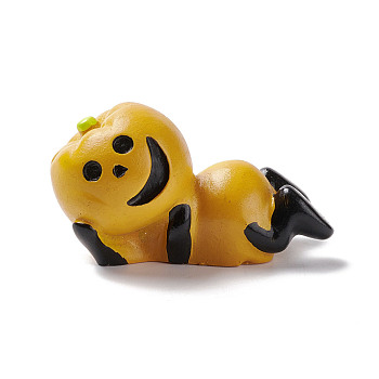 Halloween Theme Mini Resin Home Display Decorations, Lying Pumpkin Character, Gold, 51x25x28mm