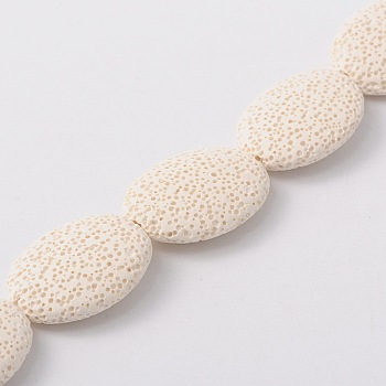 Synthetic Lava Rock Bead Strands, Oval, Dyed, White, 32x24x8~10mm, Hole: 1mm, about 12pcs/strand, 14.9 inch