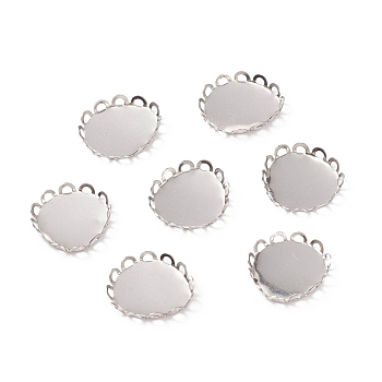 Non-Tarnish 201 Stainless Steel Tray Settings, Lace Edge Bezel Cups, Flat Round, Stainless Steel Color, Tray: 12mm, 13.5x2mm