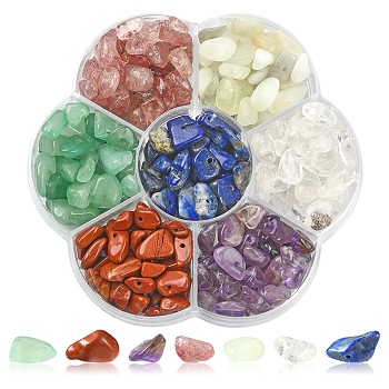 70G 7 Styles Natural Mixed Gemstone Chip Beads, Natural Quartz Crystal & Green Aventurine & Amethyst & Red Jasper & Lapis Lazuli & Strawberry Quartz & New Jade, Mixed Dyed and Undyed, 5x5mm, Hole: 1mm, 10g/style