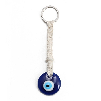 Plastic Evil Eye Pendants Decorations Keychain, Flat Round, Antique White, 148mm