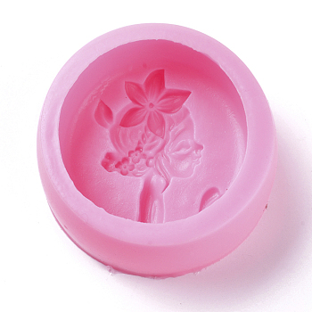 Food Grade Silicone Molds, Fondant Molds, For DIY Cake Decoration, Chocolate, Candy, UV Resin & Epoxy Resin Jewelry Making, Beautiful Girl, Deep Pink, 80x33.5~37mm, Inner Diameter: 67mm