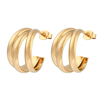 201 Stainless Steel Three Layers C-Shaped Stud Earrings, with 304 Stainless Steel Pin, Golden, 18.5x12.5mm